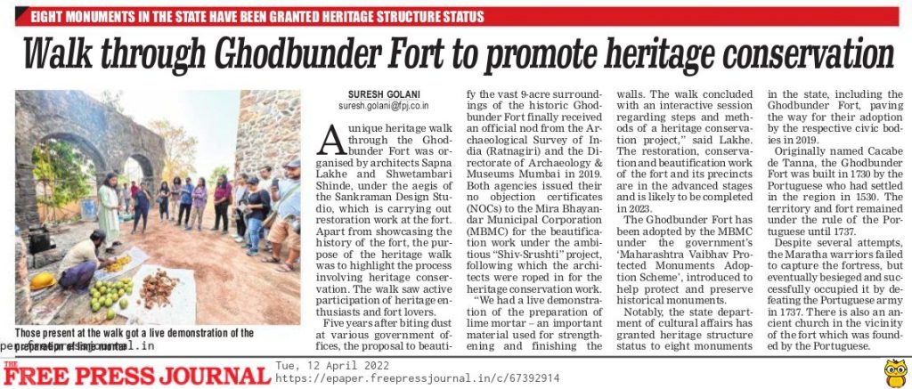 Newspaper media coverage by FPJ - Free Press Journal, covering the Heritage Walk conducted by SANKRAMAN Design Studio.